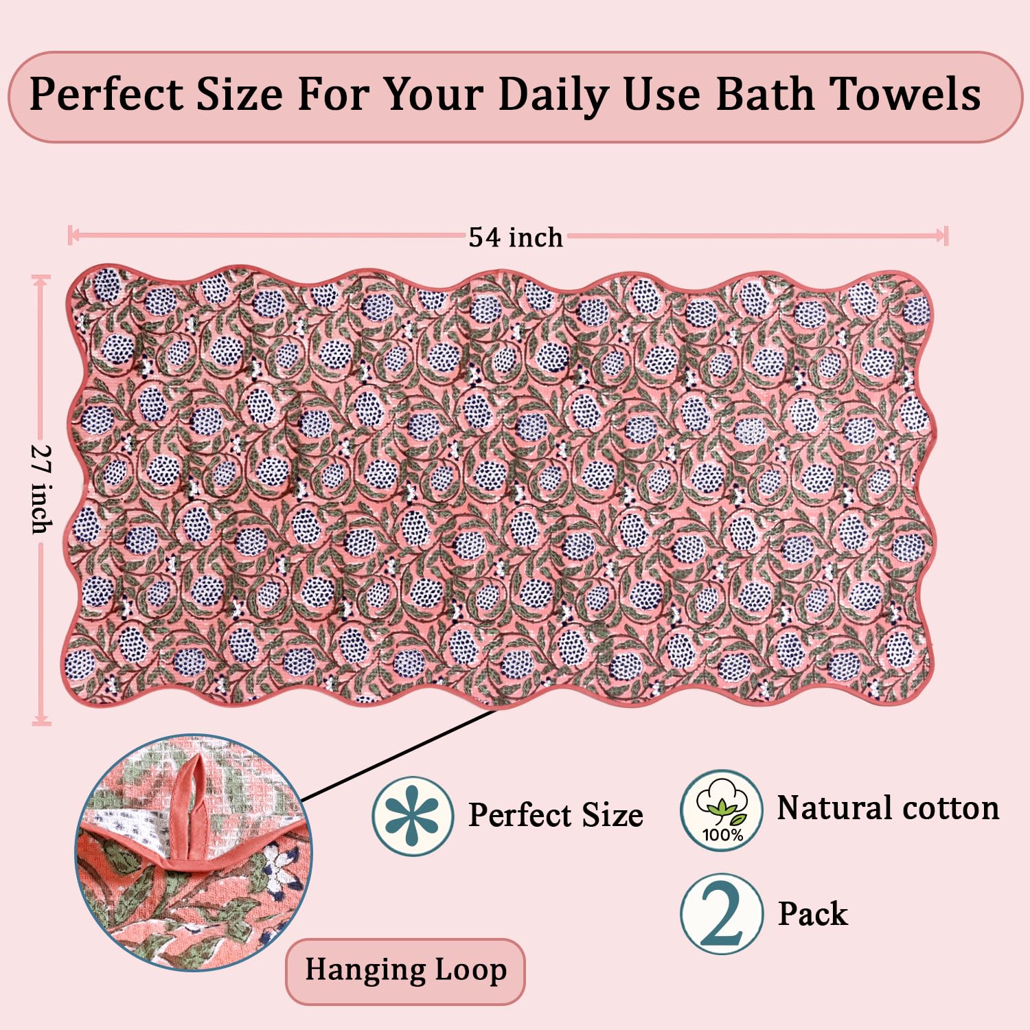 Hand Block Print Cotton Kitchen Towel - Dark Salmon