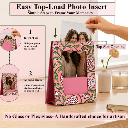 Hand Block Print Cotton Picture Frame - Strawberry Pink