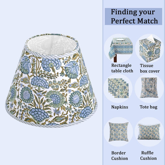 Hand Block Print Cotton Lampshade - Asparagus Green