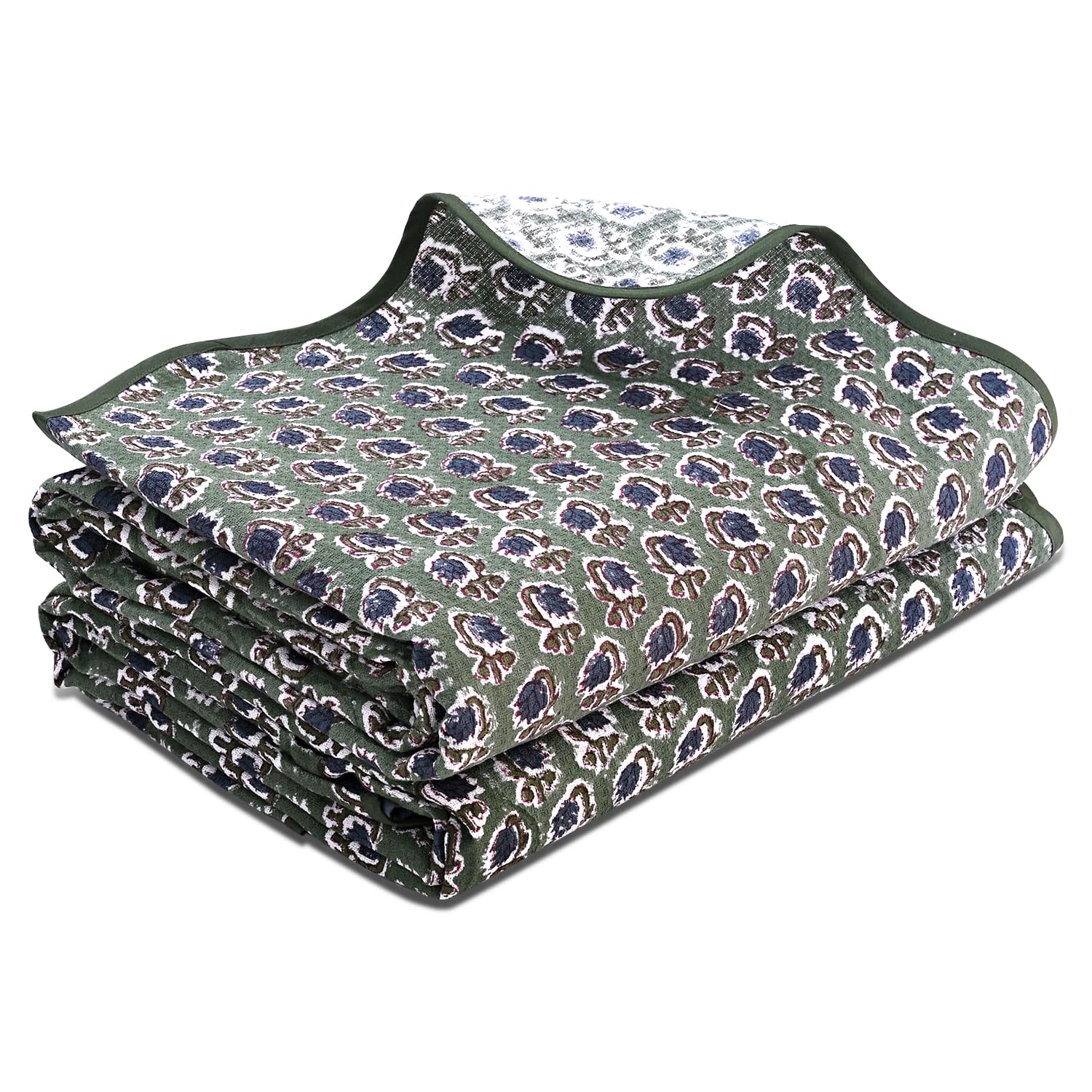 Hand Block Print Cotton Kitchen Towel - Basil Green