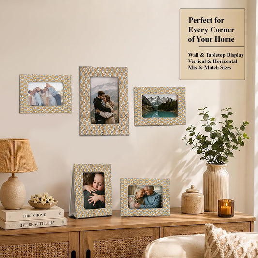Hand Block Print Cotton Picture Frame - Fullers Earth Powder