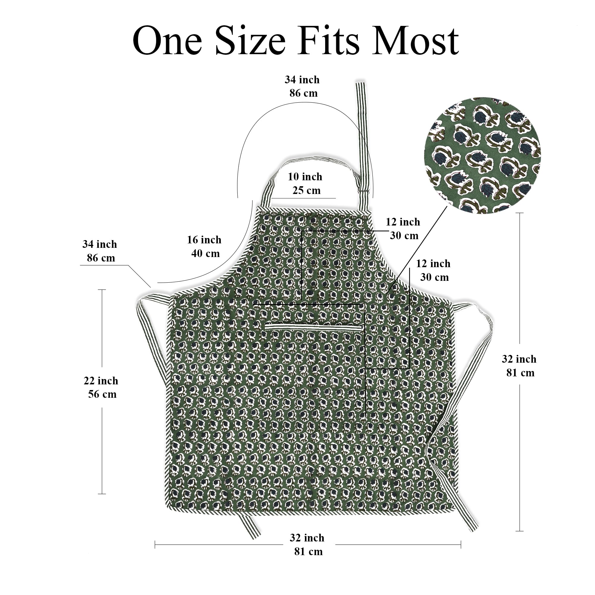 Hand Block Print Cotton Kitchen Apron - Basil Green