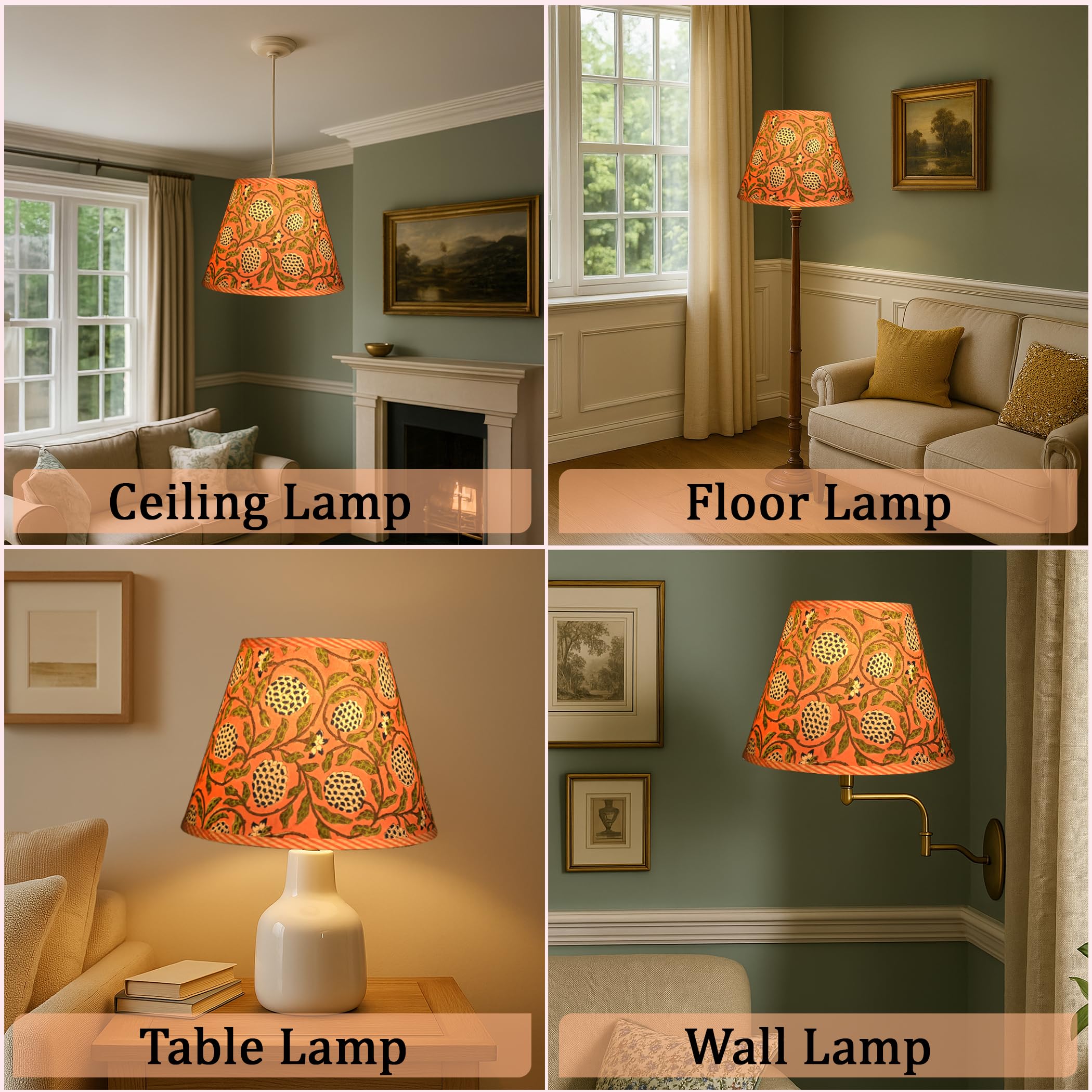 Hand Block Print Cotton Lampshade - Dark Salmon Pink