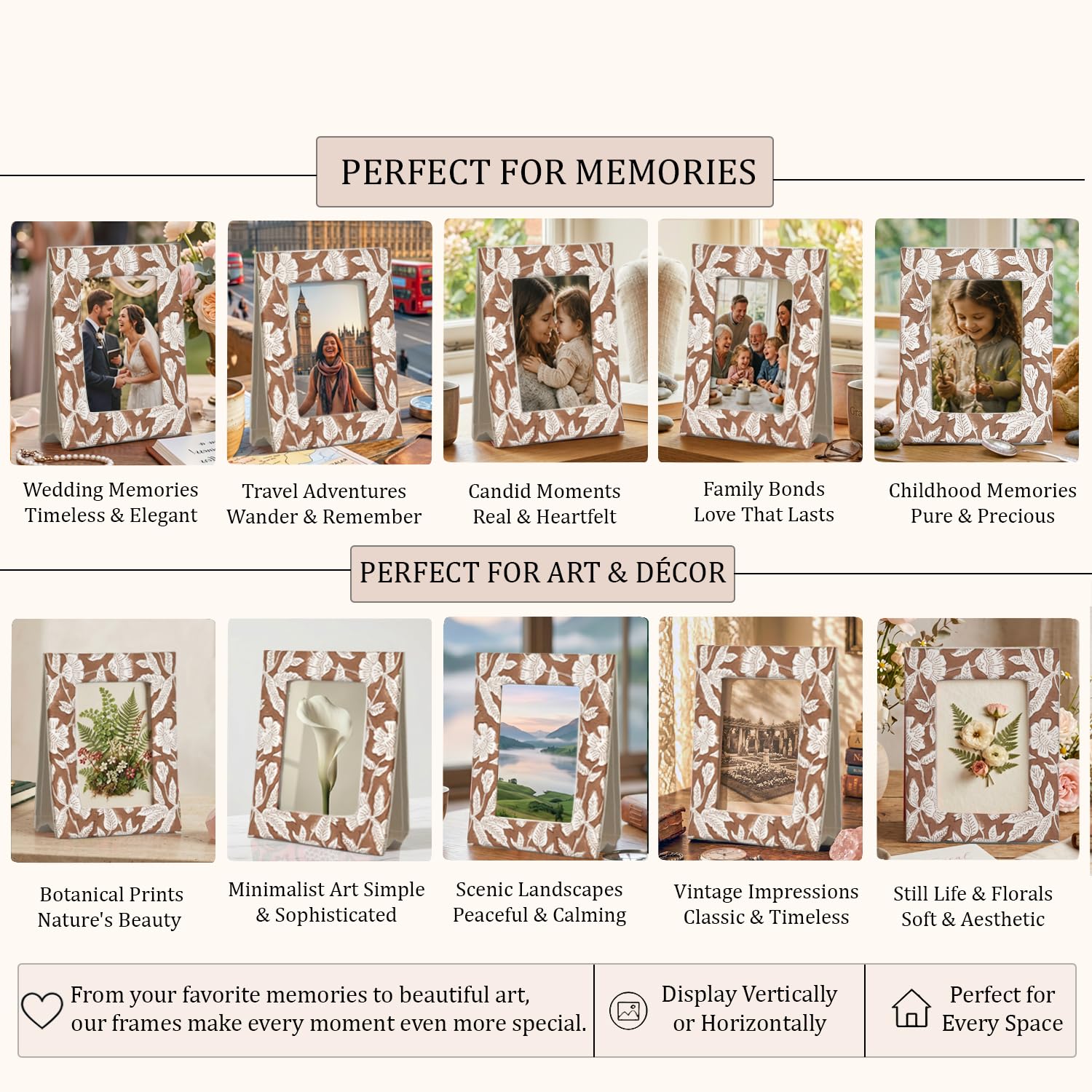 Hand Block Print Cotton Picture Frame - Oak Brown