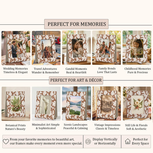 Hand Block Print Cotton Picture Frame - Oak Brown