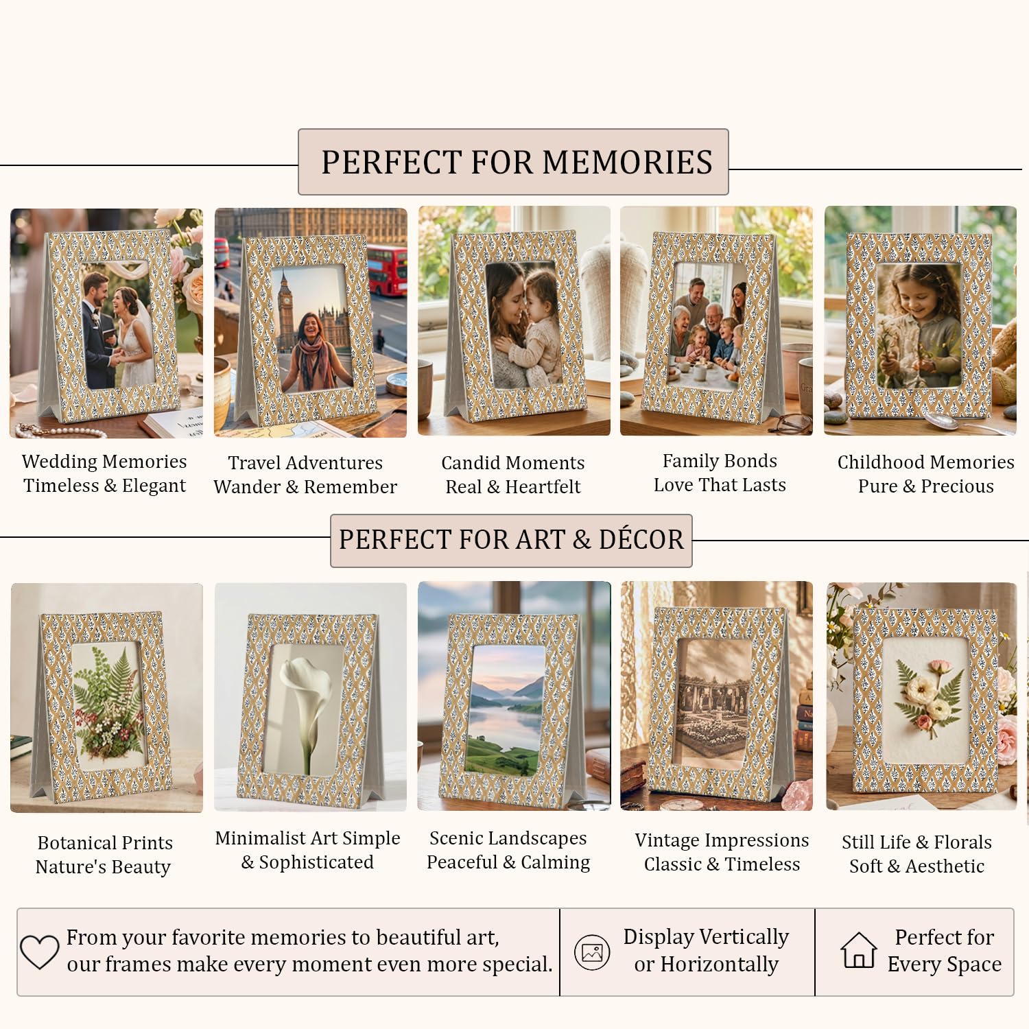 Hand Block Print Cotton Picture Frame - Fullers Earth Powder