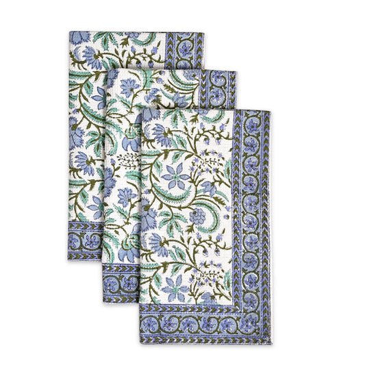 Hand Block Print Cotton Kitchen Towel - Columbia Blue
