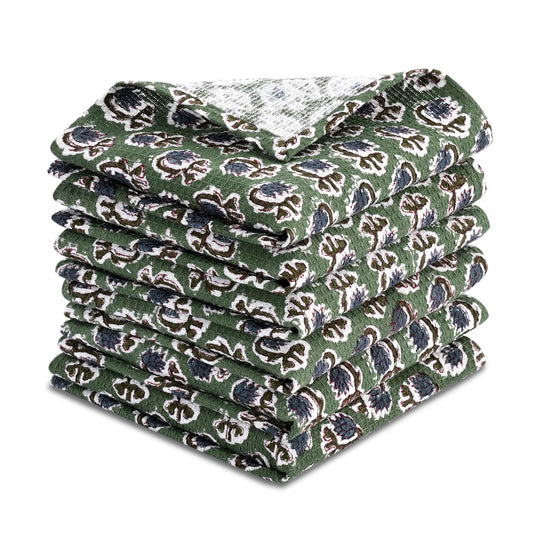 Hand Block Print Cotton Kitchen Towel - Basil Green