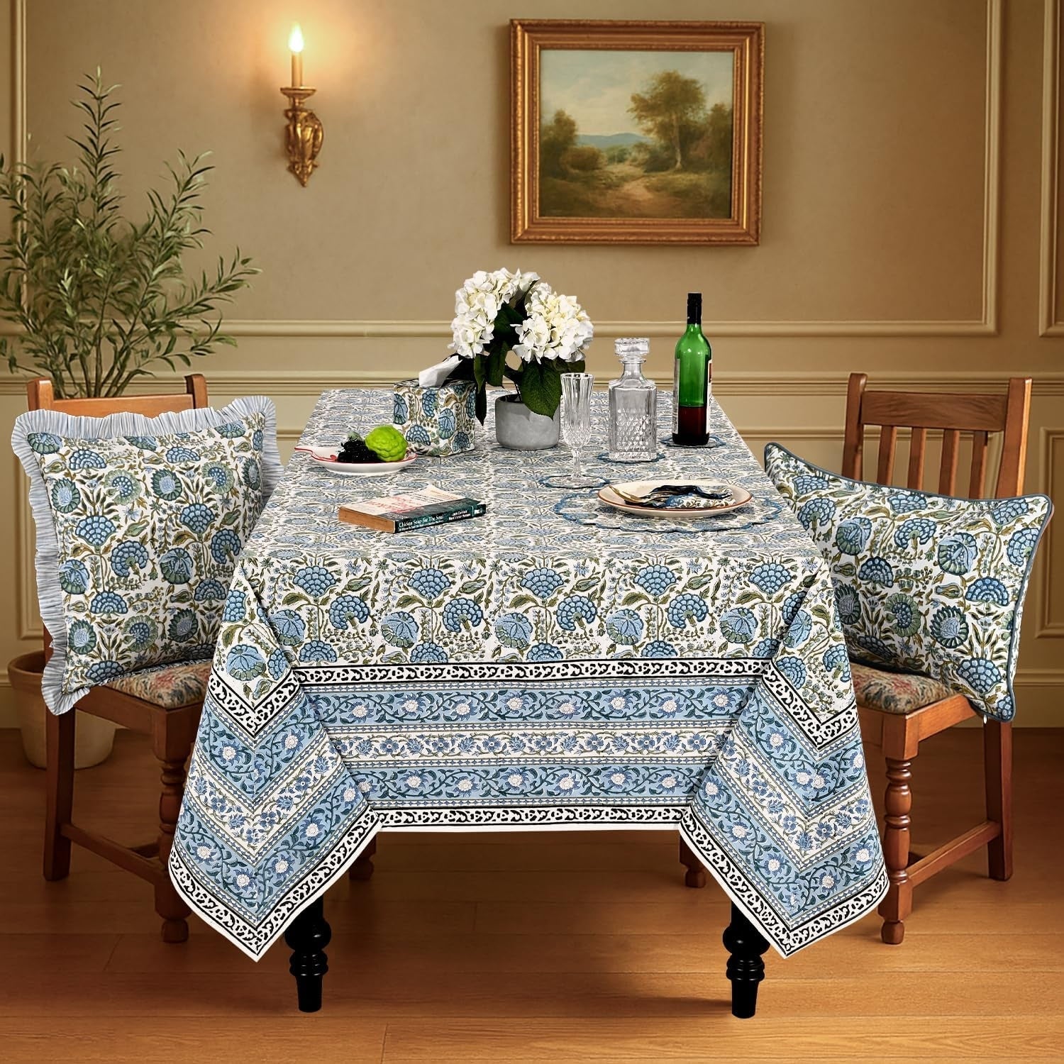 Asparagus Green Square & Rectangle Tablecloth Ridhi Block Print