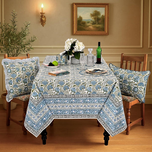 Asparagus Green Square & Rectangle Tablecloth Ridhi Block Print