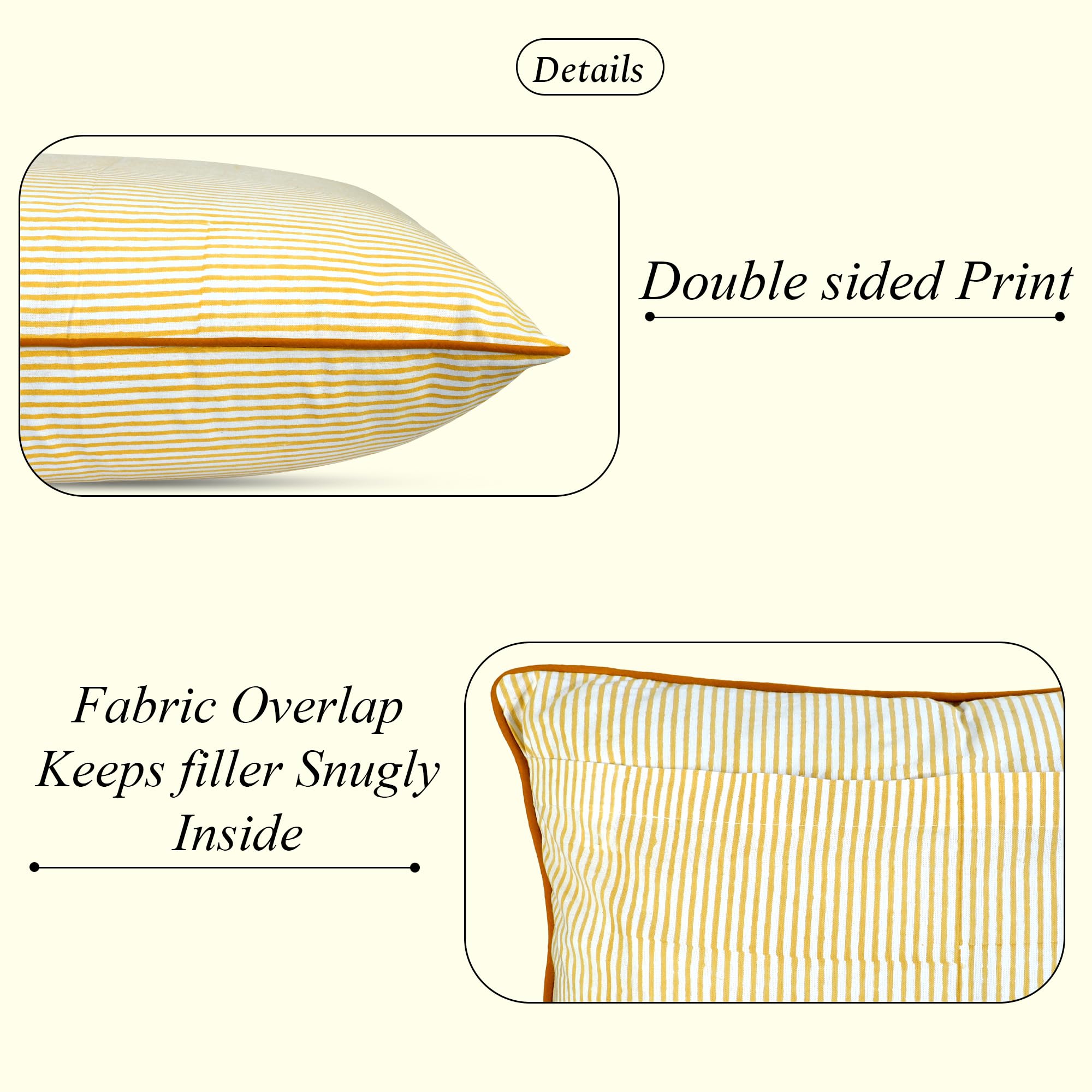 Hand Block Print Cotton Throw Pillow Cover - Yellow Stripe