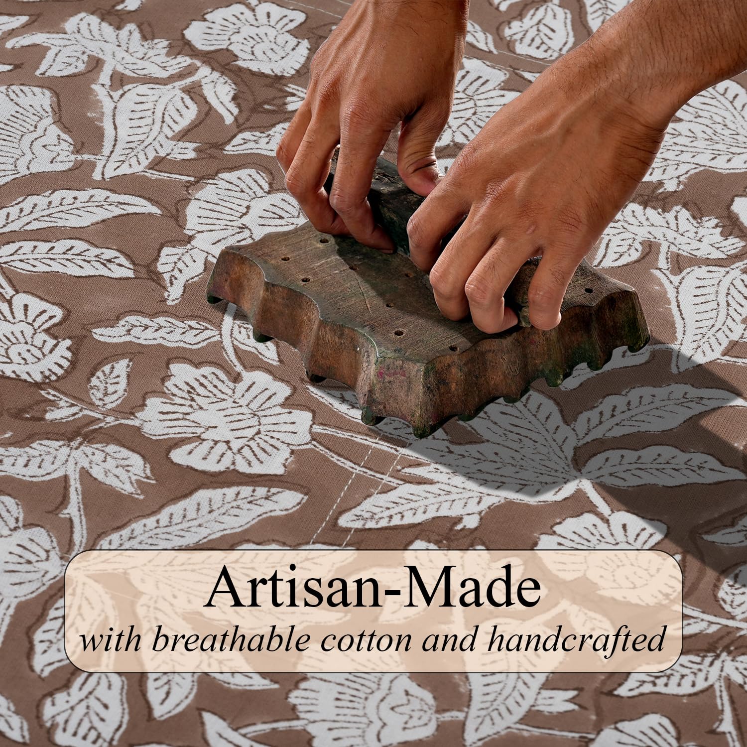 Hand Block Print Cotton Kitchen Apron - Ook Brown