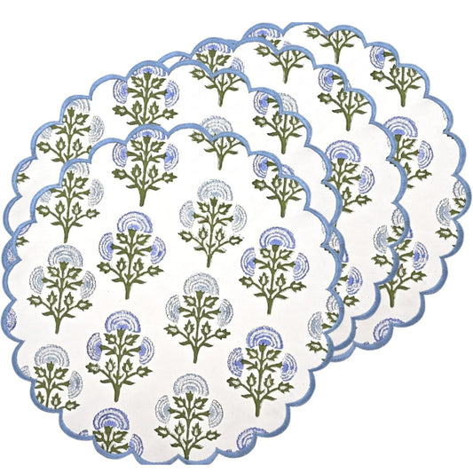 Hand Block Print Cotton Placemat - Mughal Buta Blue
