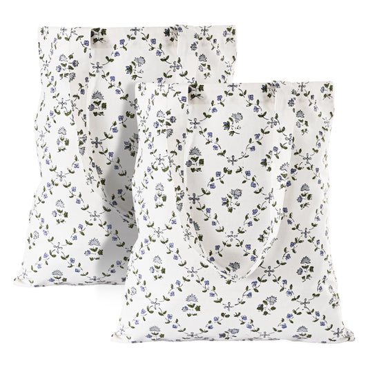 Hand Block Print Cotton Tote Bag - Powder Blue