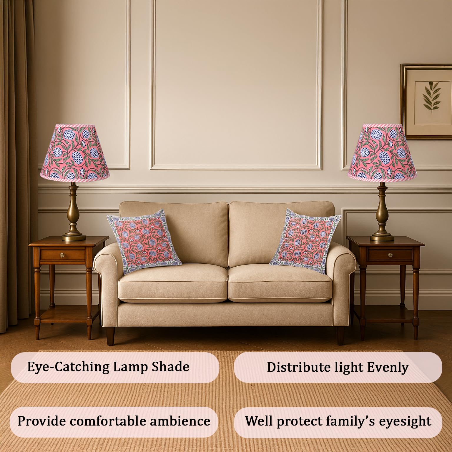 Hand Block Print Cotton Lampshade - Dark Salmon Pink