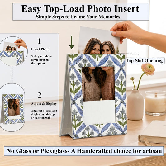 Hand Block Print Cotton Picture Frame - Light Steel Blue