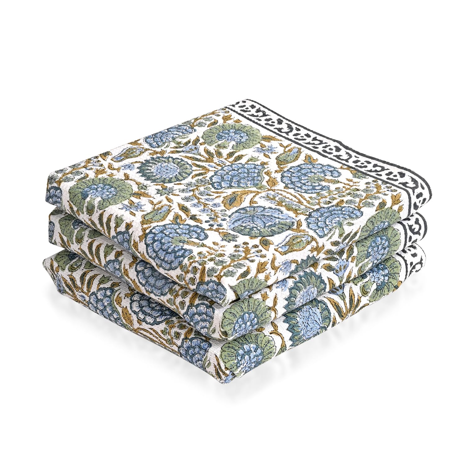 Ridhi asparagus green hand block print cotton kitchen towels