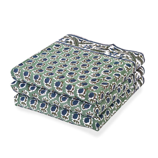 Hand Block Print Cotton Kitchen Towel - Basil Green