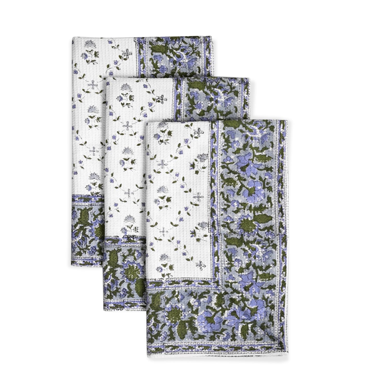 Hand Block Print Cotton Kitchen Towel - Powder Blue
