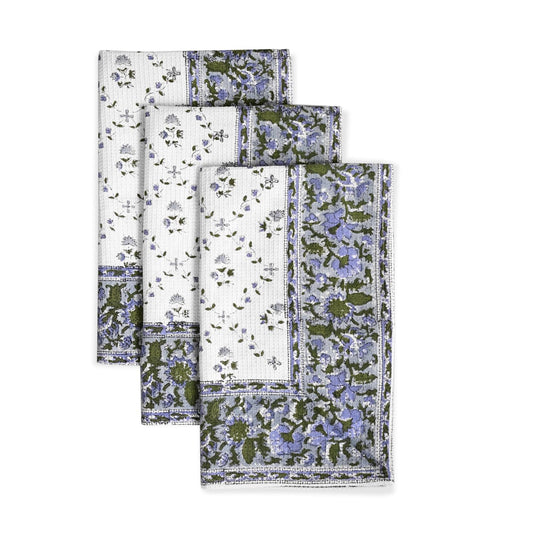 Hand Block Print Cotton Kitchen Towel - Powder Blue
