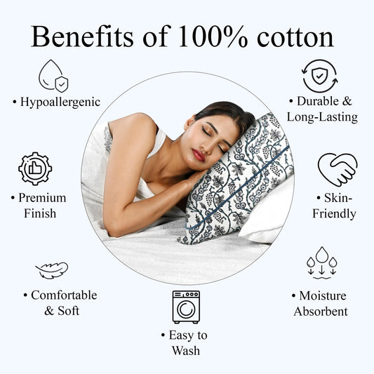 Hand Block Print Cotton Throw Pillow Cover - Baby Blue Eyes