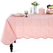 Block Print Cotton Scallop Tablecloth - Blush Pink Stripe