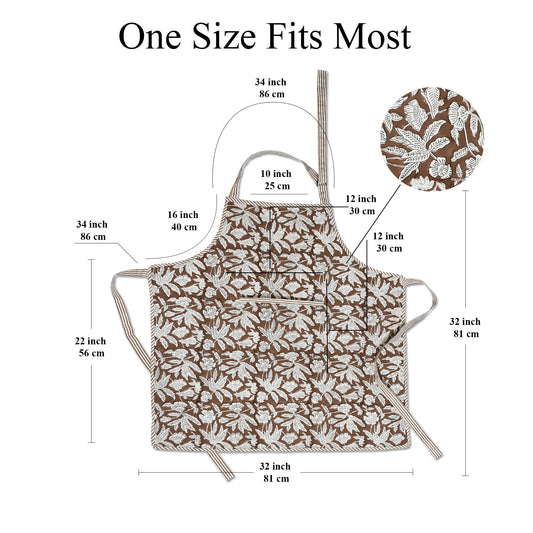 Hand Block Print Cotton Kitchen Apron - Ook Brown