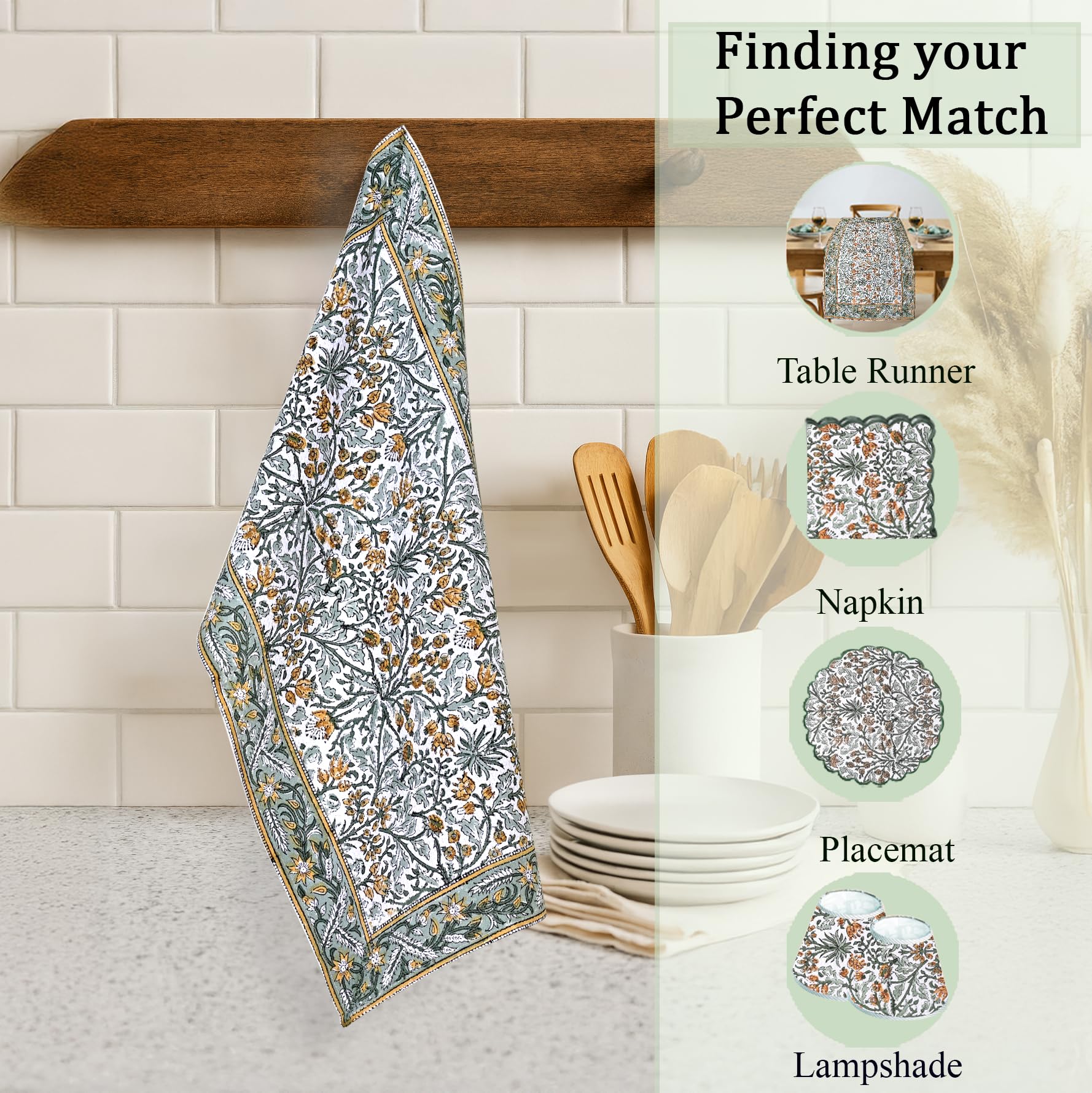 Hand Block Print Cotton Kitchen Towel - Goldenrod Yellow