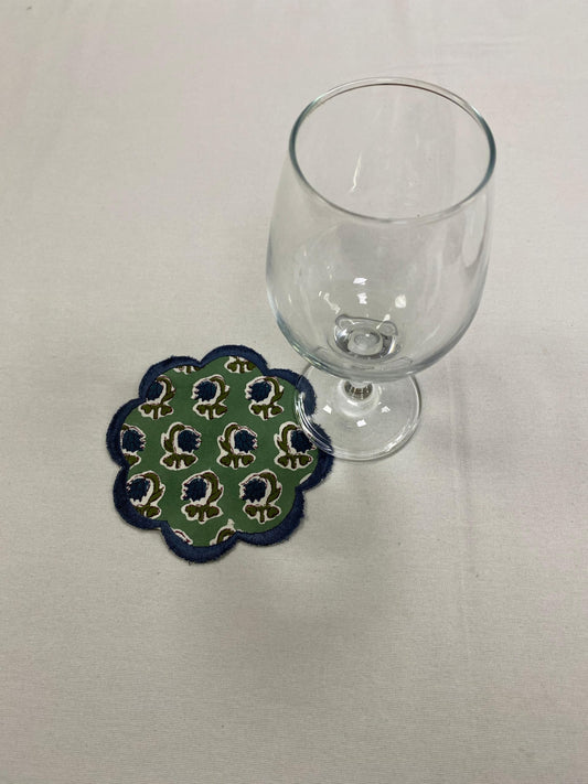 Hand Block Print Cotton Drink Coaster - Basil Green