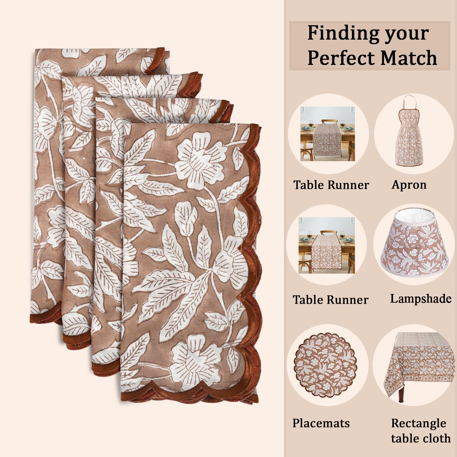 Hand Block Print Cotton Cloth Napkin - Oak Brown