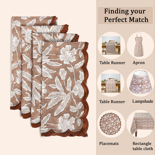 Hand Block Print Cotton Cloth Napkin - Oak Brown