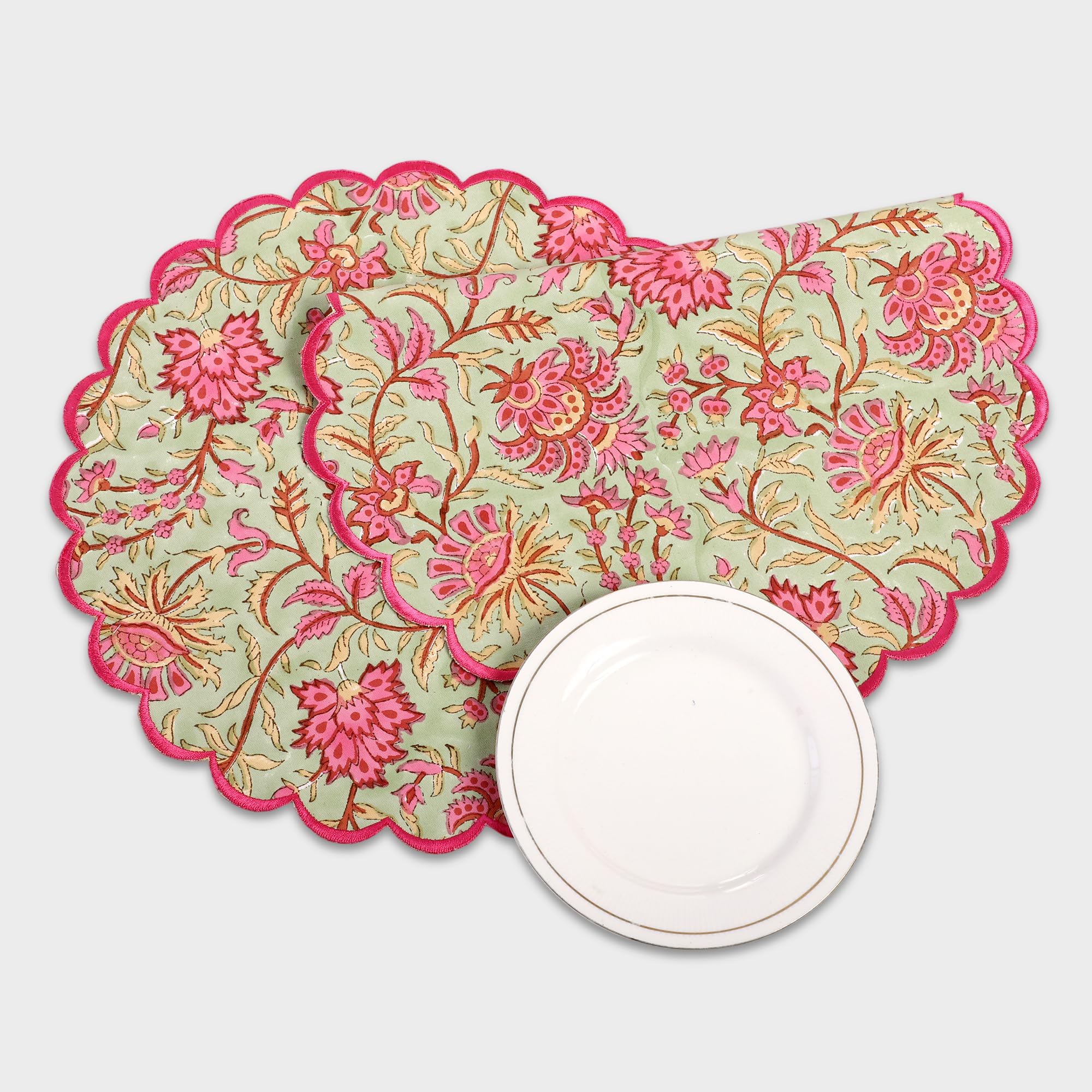 Hand Block Print Cotton Placemat - Pistachio Green
