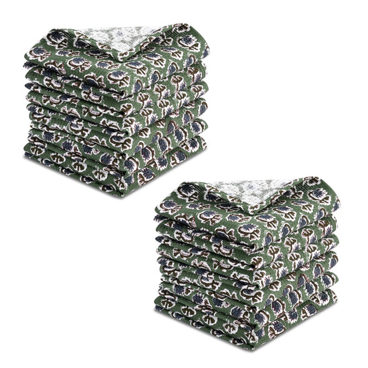 Hand Block Print Cotton Kitchen Towel - Basil Green
