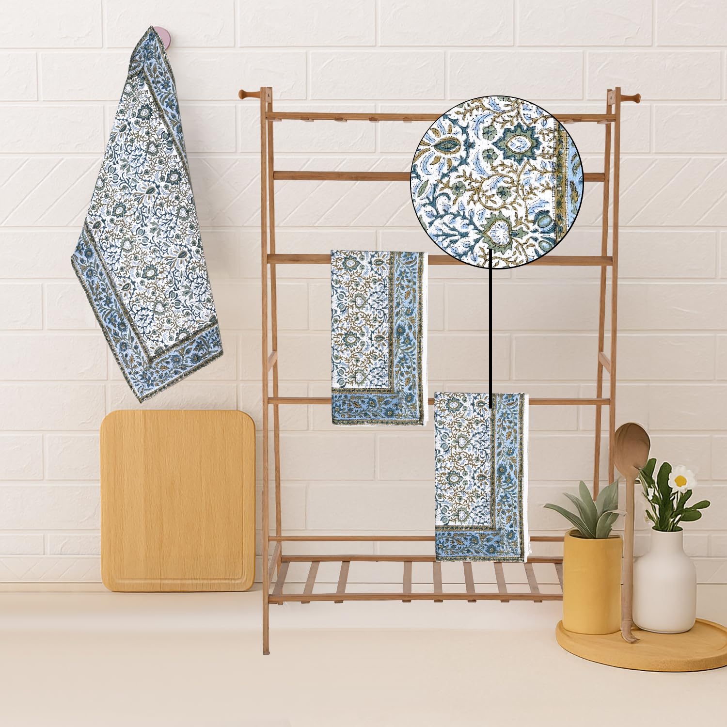 Hand Block Print Cotton Kitchen Towel - Indigo Blue
