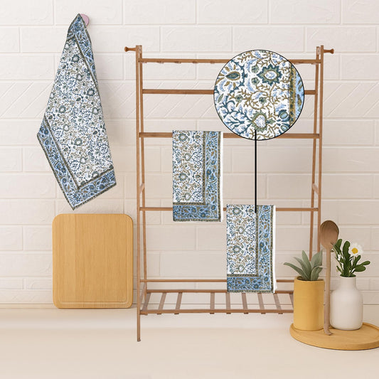 Hand Block Print Cotton Kitchen Towel - Indigo Blue