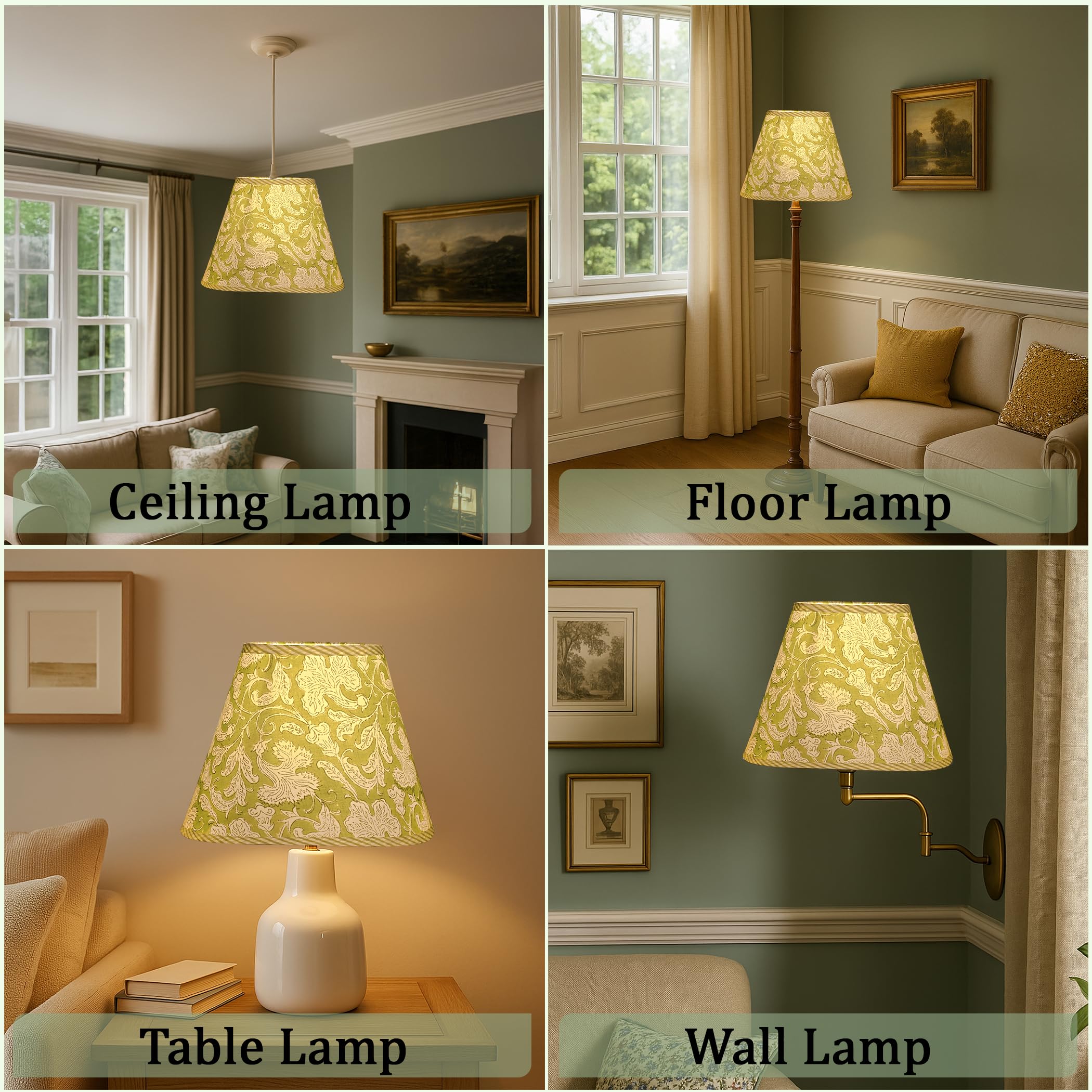 Hand Block Print Cotton Lampshade - Sage Green