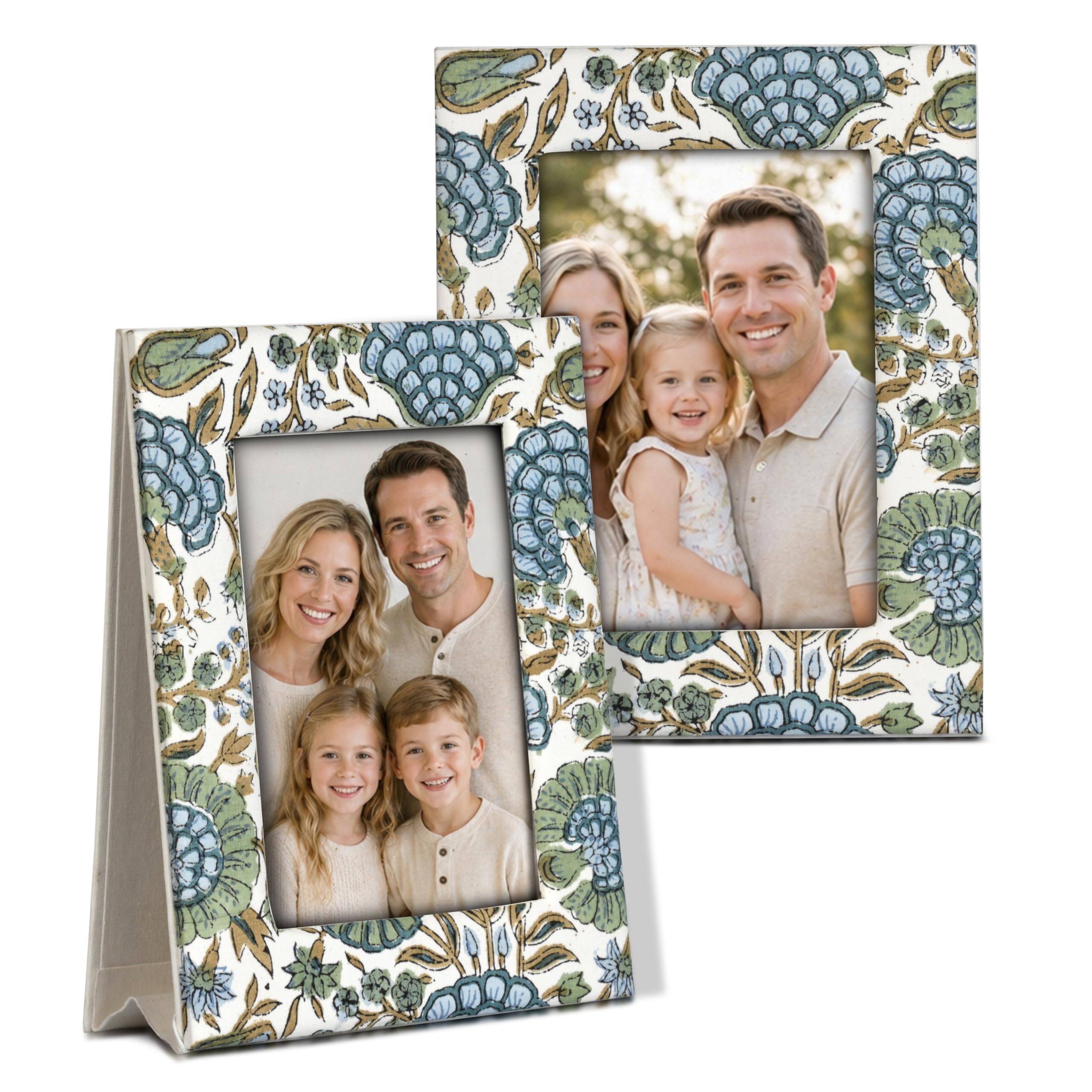Hand Block Print Cotton Picture Frame - Asparagus Green