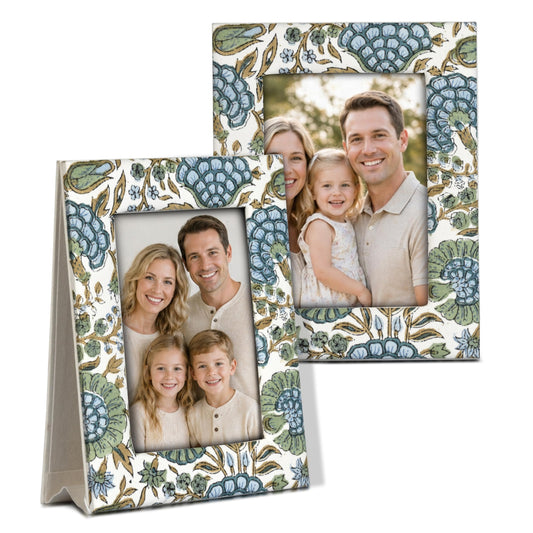 Hand Block Print Cotton Picture Frame - Asparagus Green