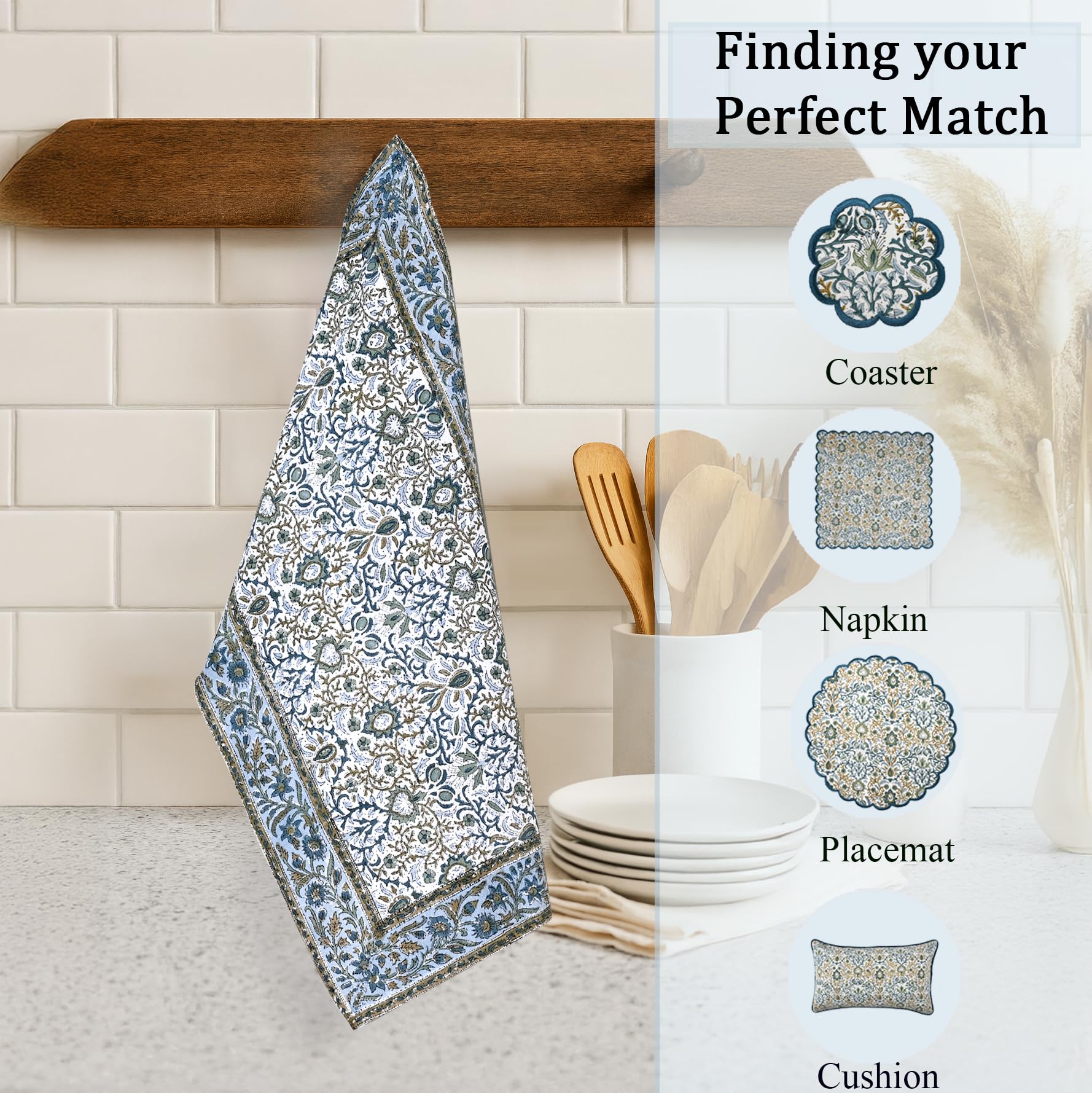 Hand Block Print Cotton Kitchen Towel - Indigo Blue
