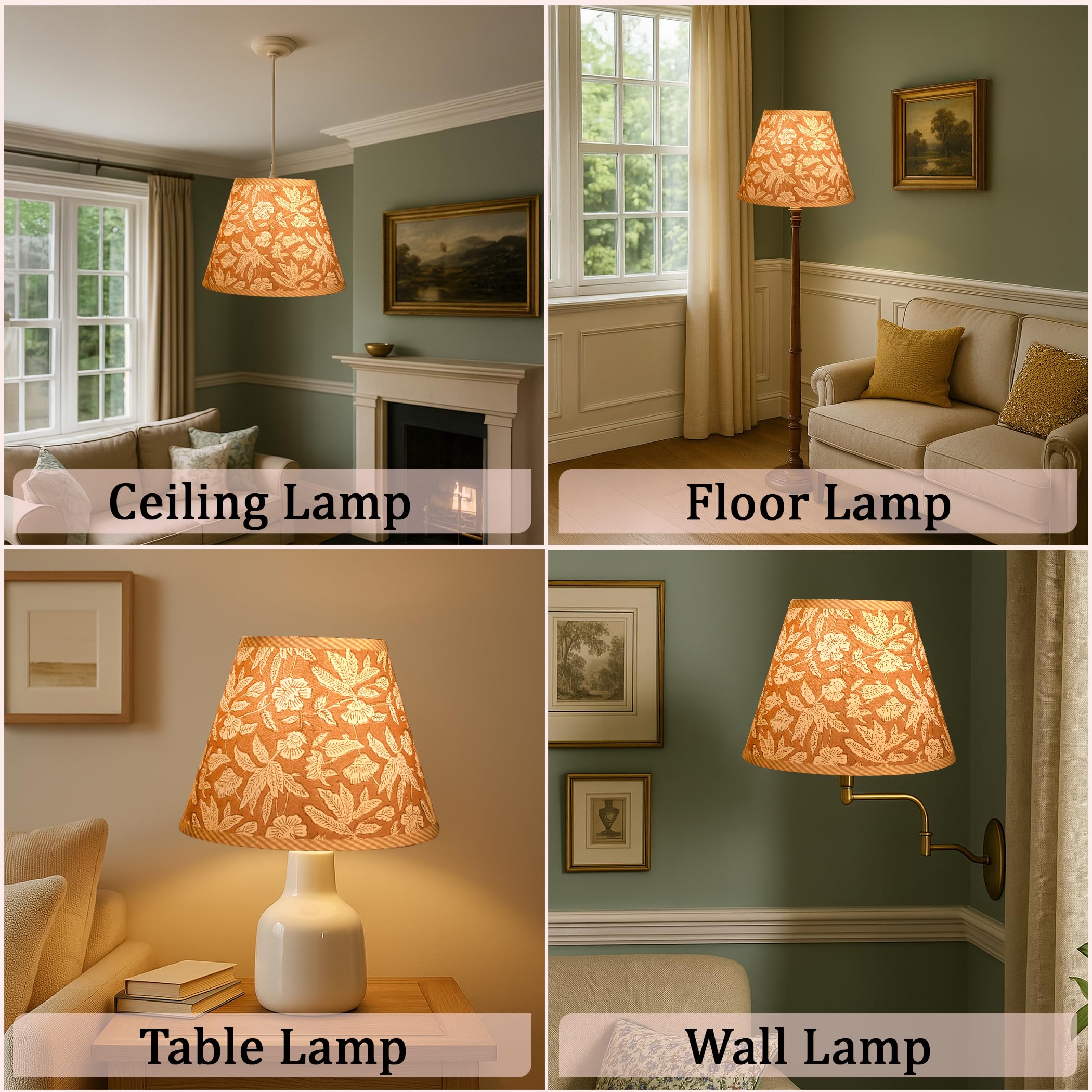 Hand Block Print Cotton Lampshade - Oak Brown