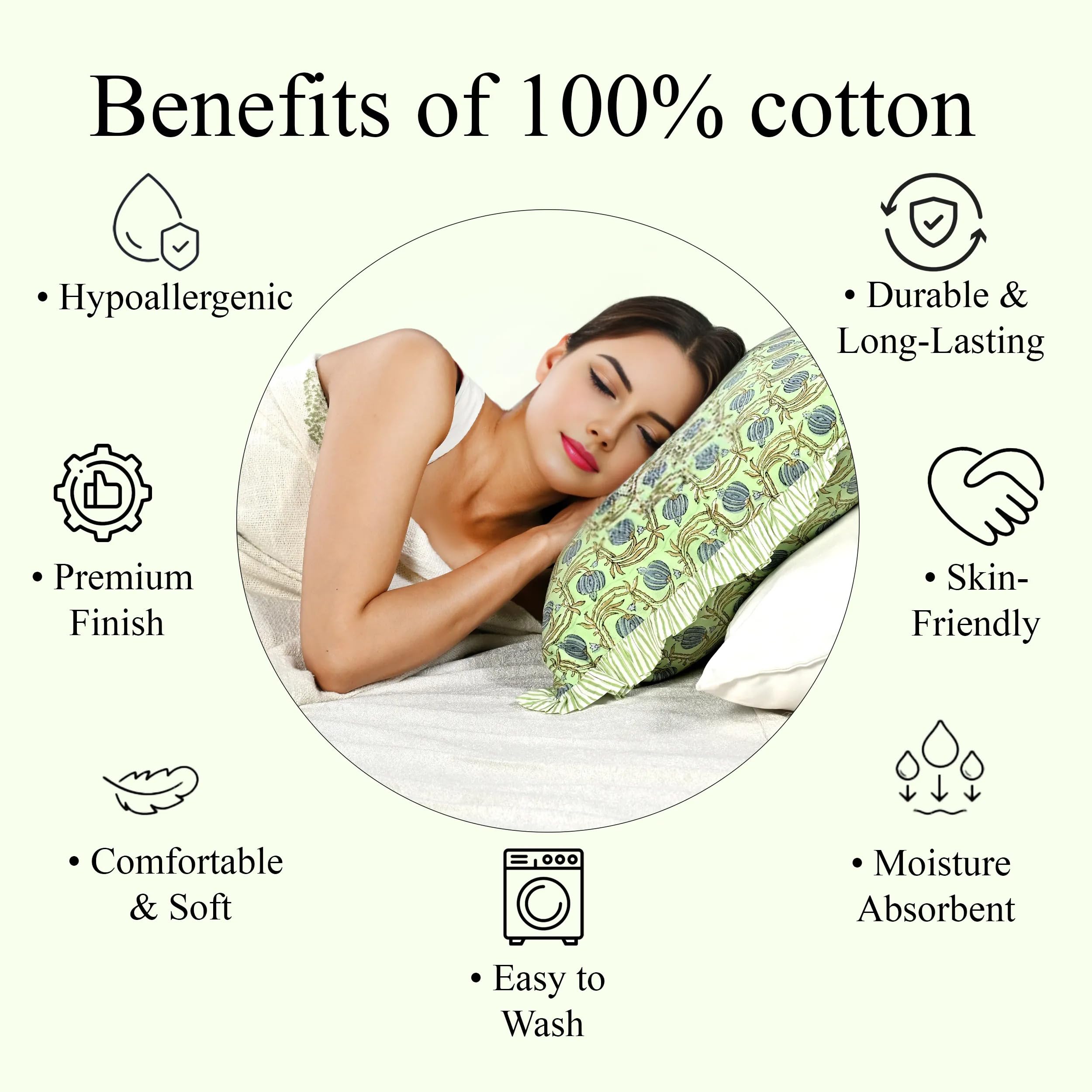 Hand Block Print Cotton Throw Pillow Cover - Apple Green Floral