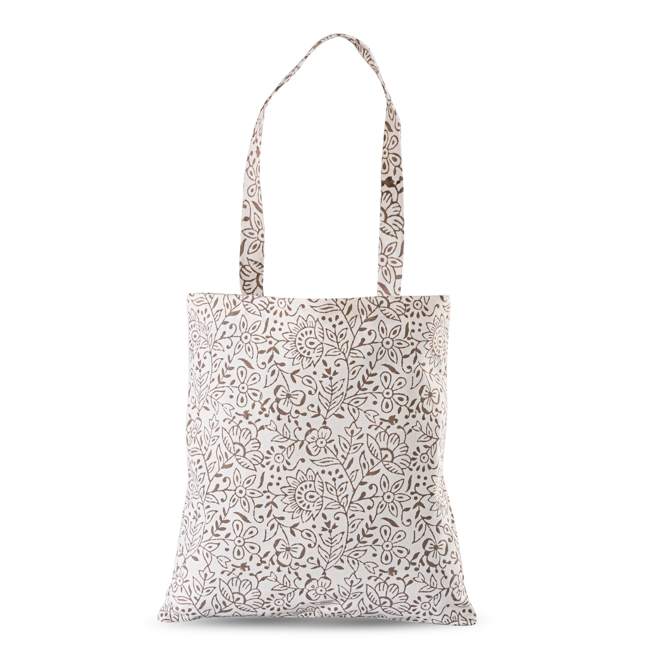Hand Block Print Cotton Tote Bag - Taupe