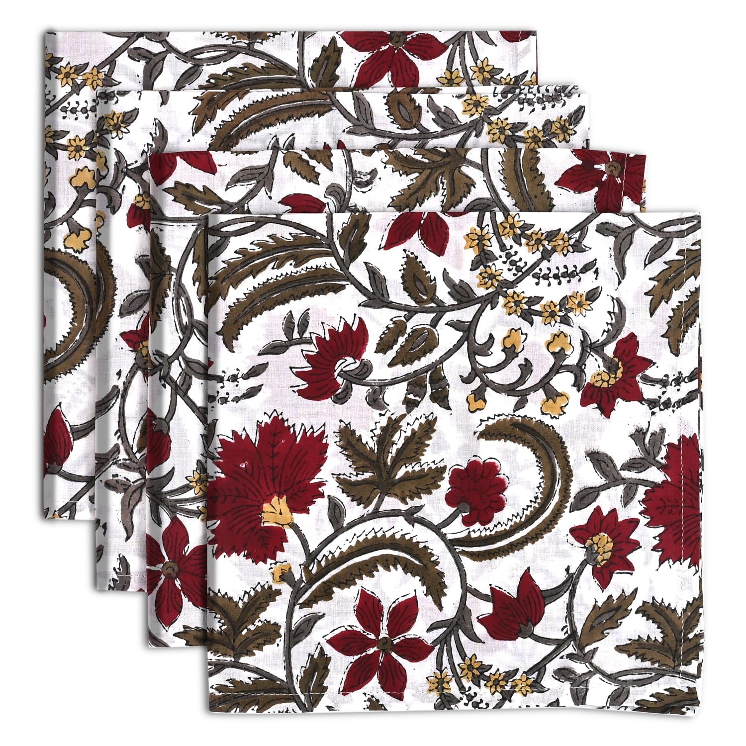 Hand Block Print Cotton Cloth Napkin - Prune Red