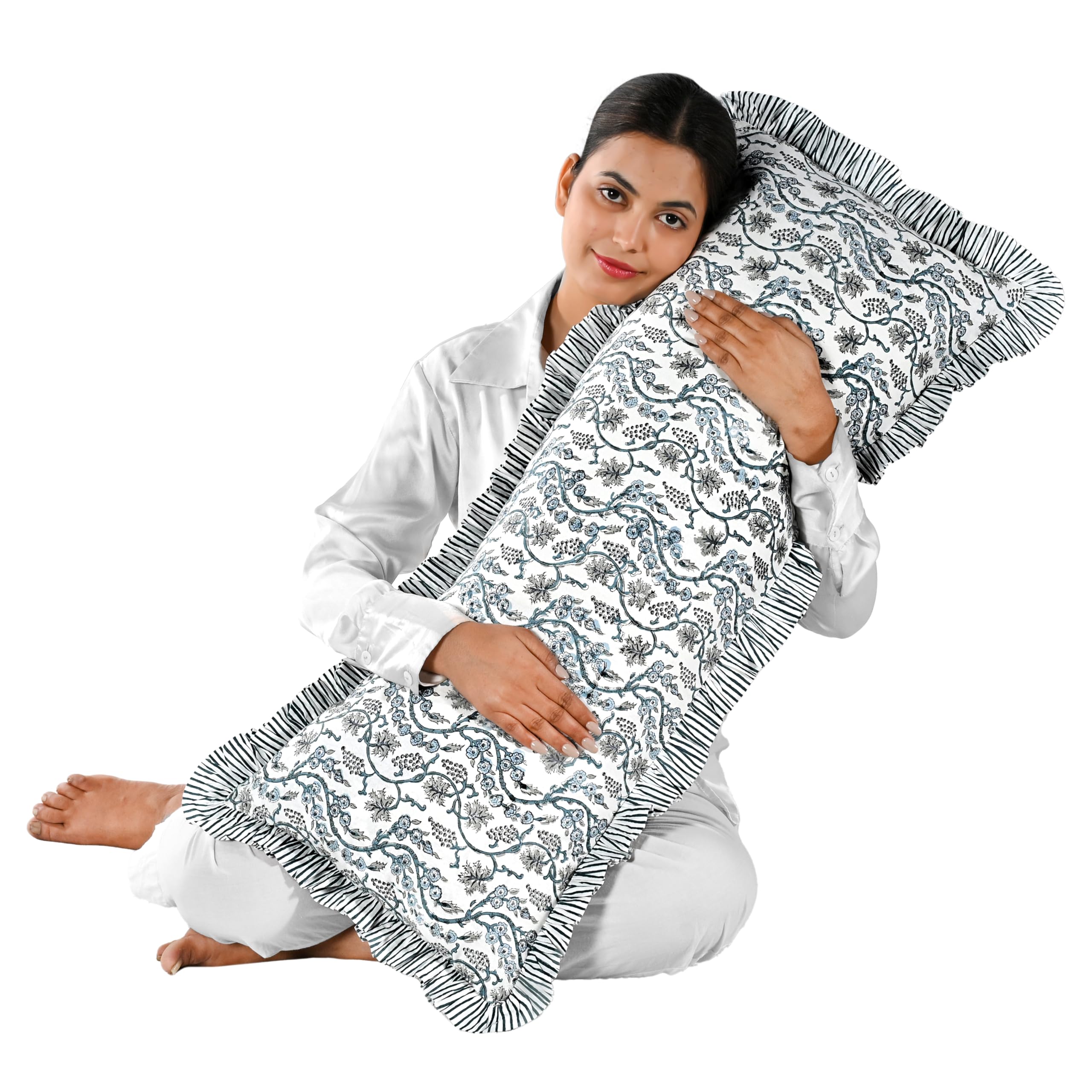 Hand Block Print Cotton Throw Pillow Cover - Baby Blue Eyes