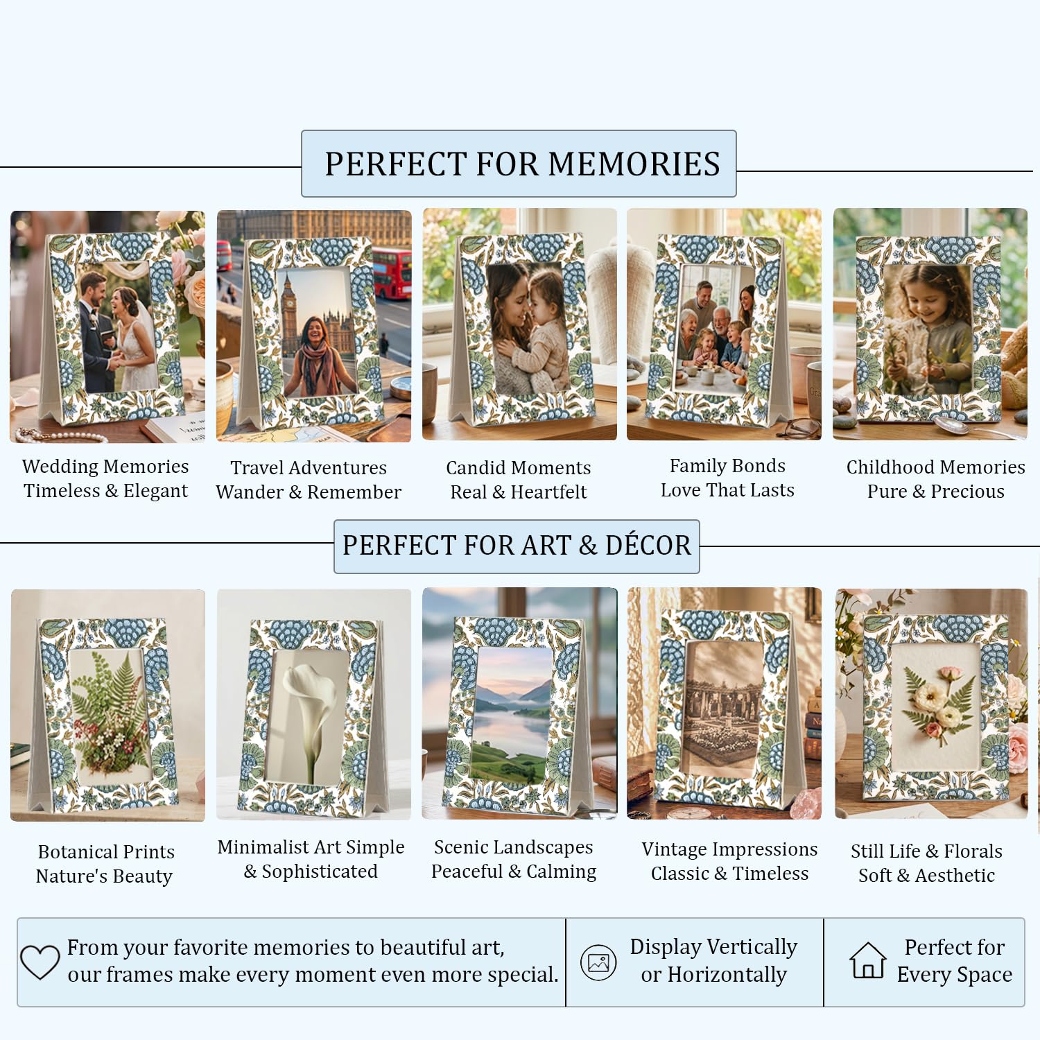 Hand Block Print Cotton Picture Frame - Asparagus Green