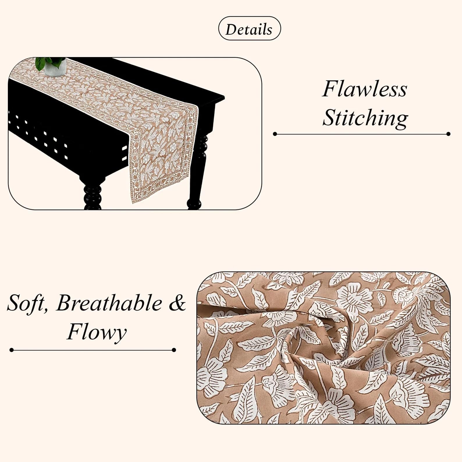 Hand Block Print Cotton Table Runner - Ook Brown