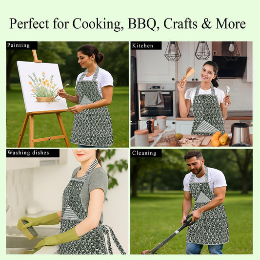 Hand Block Print Cotton Kitchen Apron - Basil Green