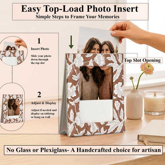 Hand Block Print Cotton Picture Frame - Oak Brown