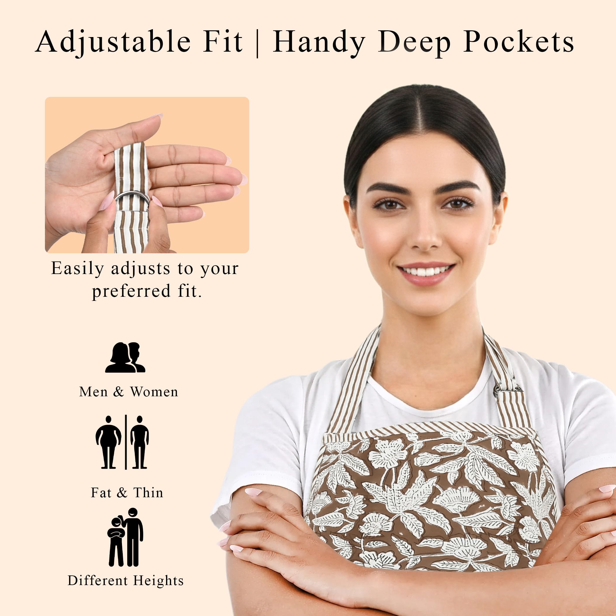 Hand Block Print Cotton Kitchen Apron - Ook Brown