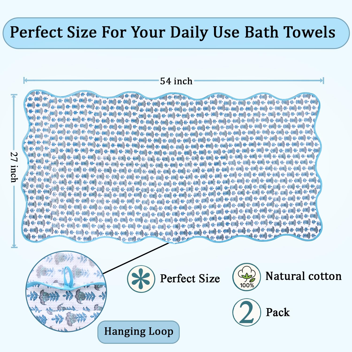 Hand Block Print Cotton Kitchen Towel - Aquamarine Blue